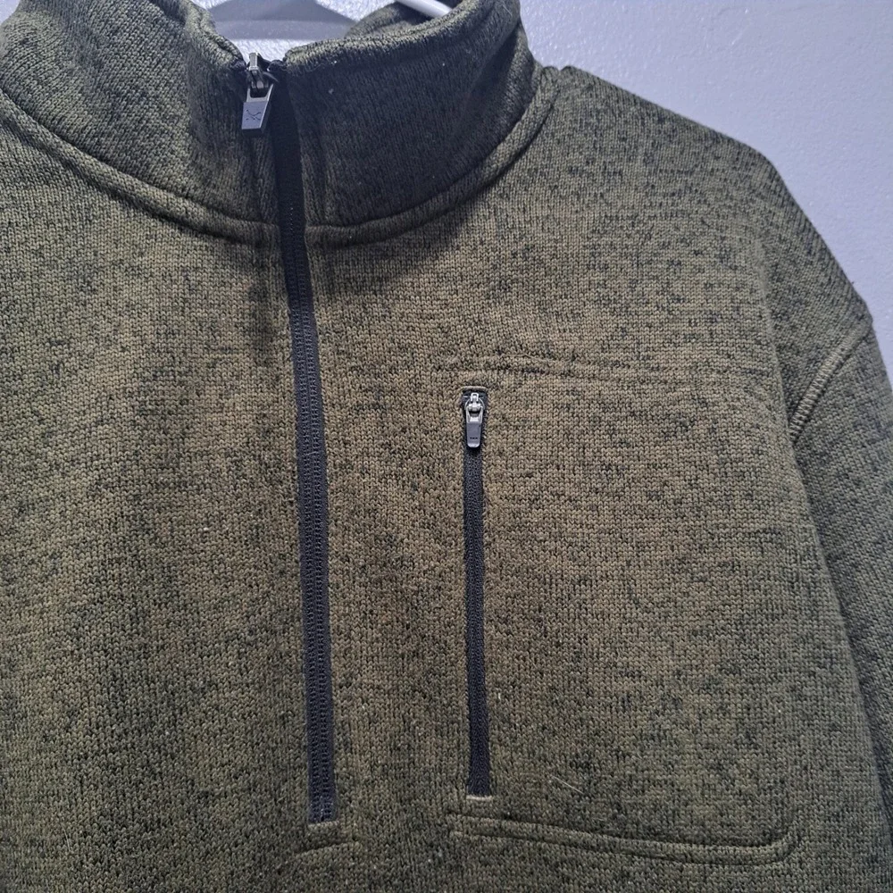 Eddie Bauer Mens XXL Olive Green Marl Quarter Zip Sweater Fleece Pullover Jacket